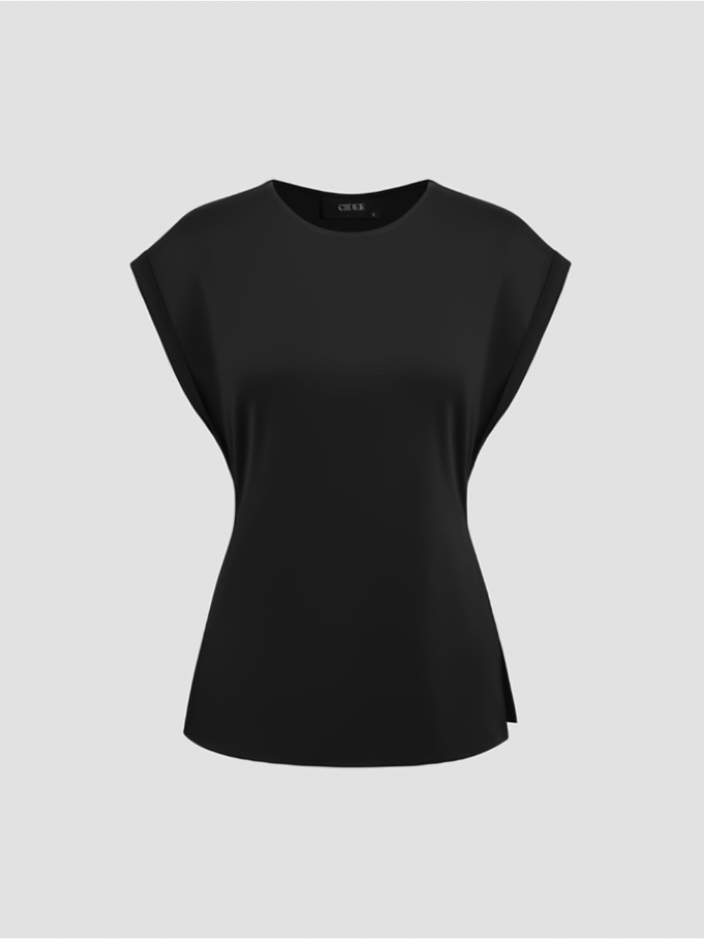 Cider XS Black Round Neckline Split Short Sleeve Top